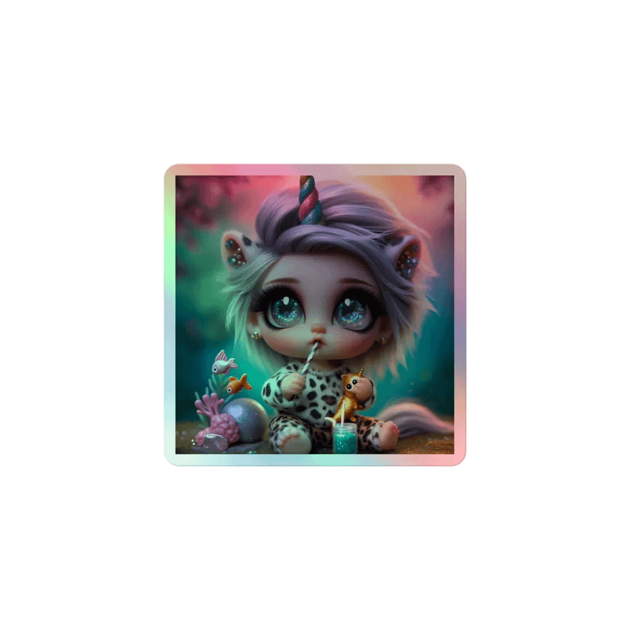 Whimsical Cat Unicorn Holographic Sticker Sheet product image (1)