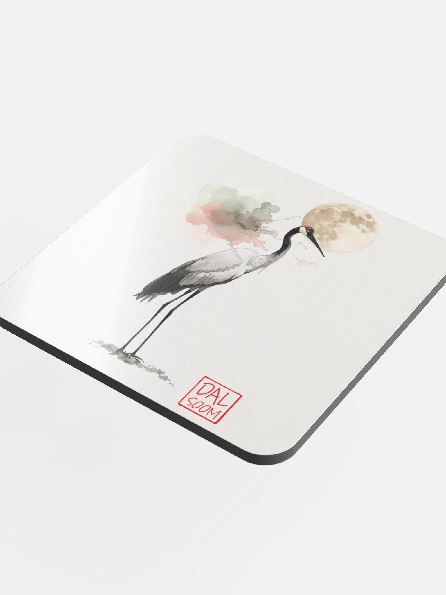 Moonlit Crane Glossed Cork Coaster product image (1)