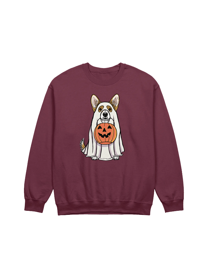 Funny Halloween Cardigan Welsh Corgi Sweatshirt | Funny Corgi Wearing a Ghost Costume and Holding a Pumpkin Basket product image (1)