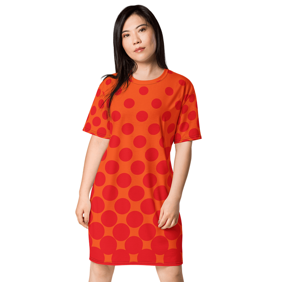 Trendy Oversized T-Shirt Dress with Exclusive Orange Polka Dot Design - TDSMUSIC.com product image (1)