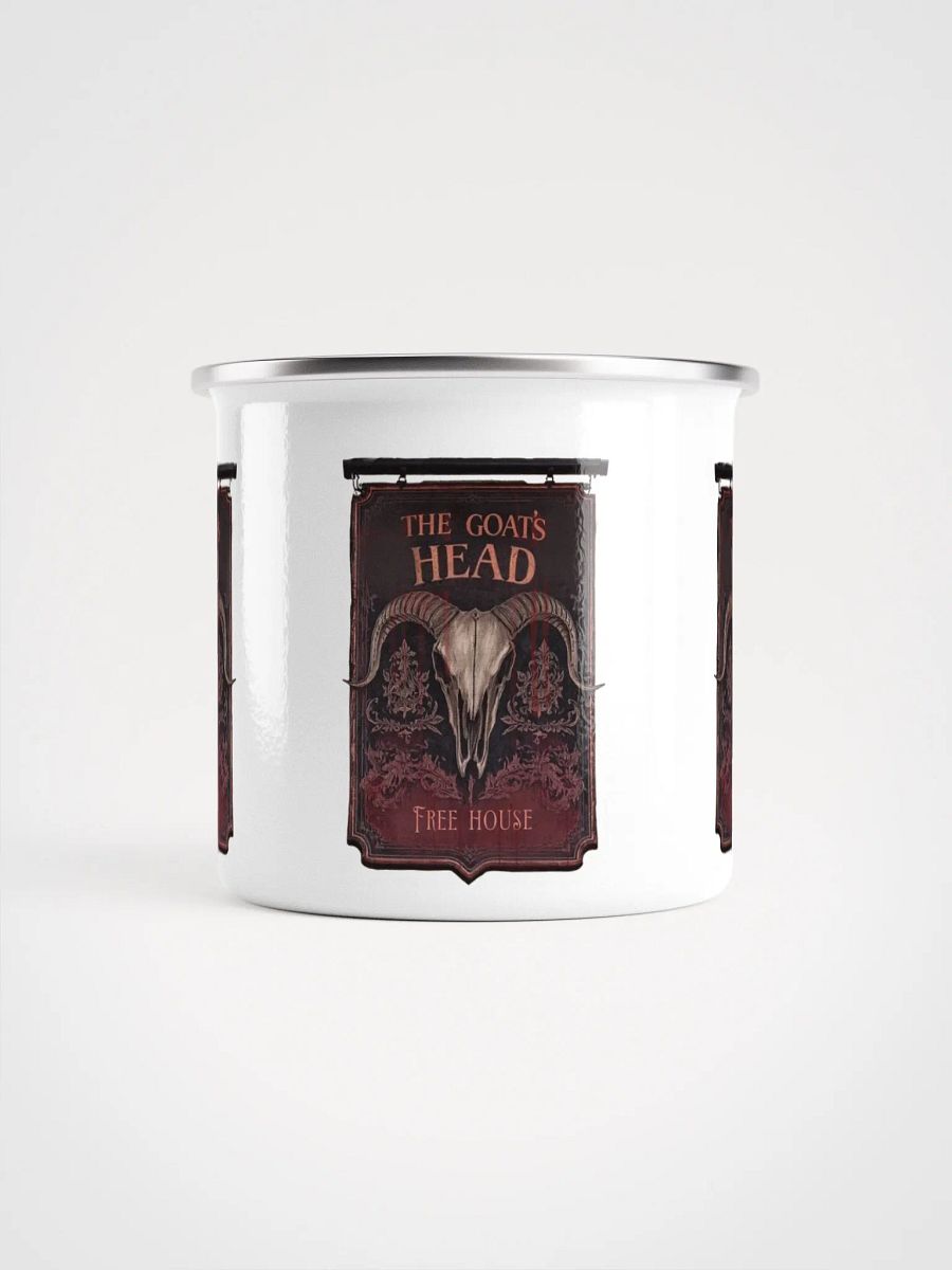 Scary British Pub sign, "The Goat's Head." Enamel Camp fire mug product image (1)