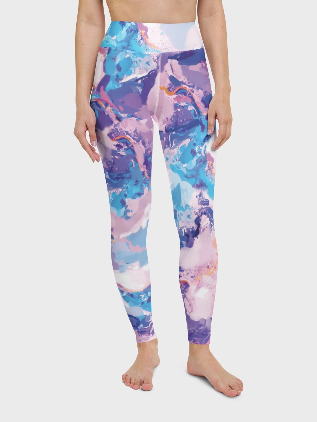 High-Waisted Leggings "Marble Effect Pastel Blue Purple Dreamy Waves" product image (2)