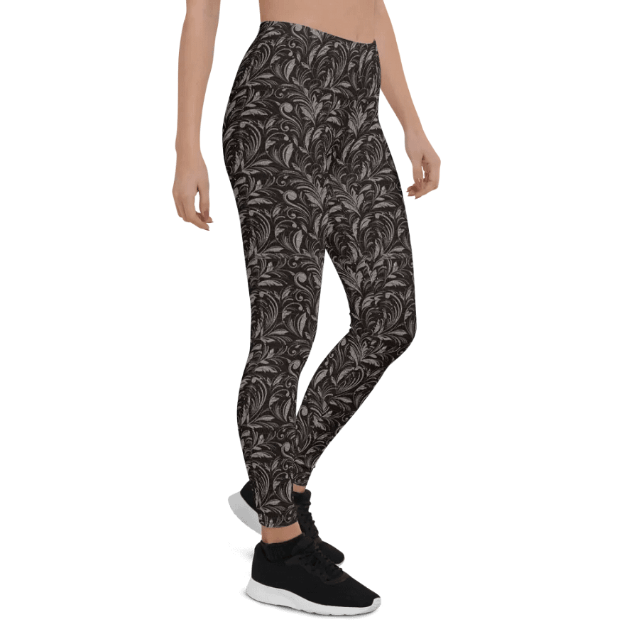 Ladies comfortable leggings in soft grey/browns  morocan design on  black for those that  like the unusual product image (7)