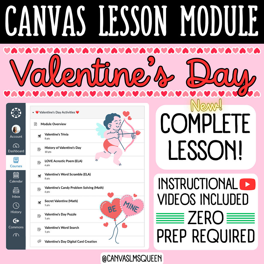 Canvas LMS - LESSON MODULE - Valentine's Day - 100% Customizable | Digital Resource product image (1)