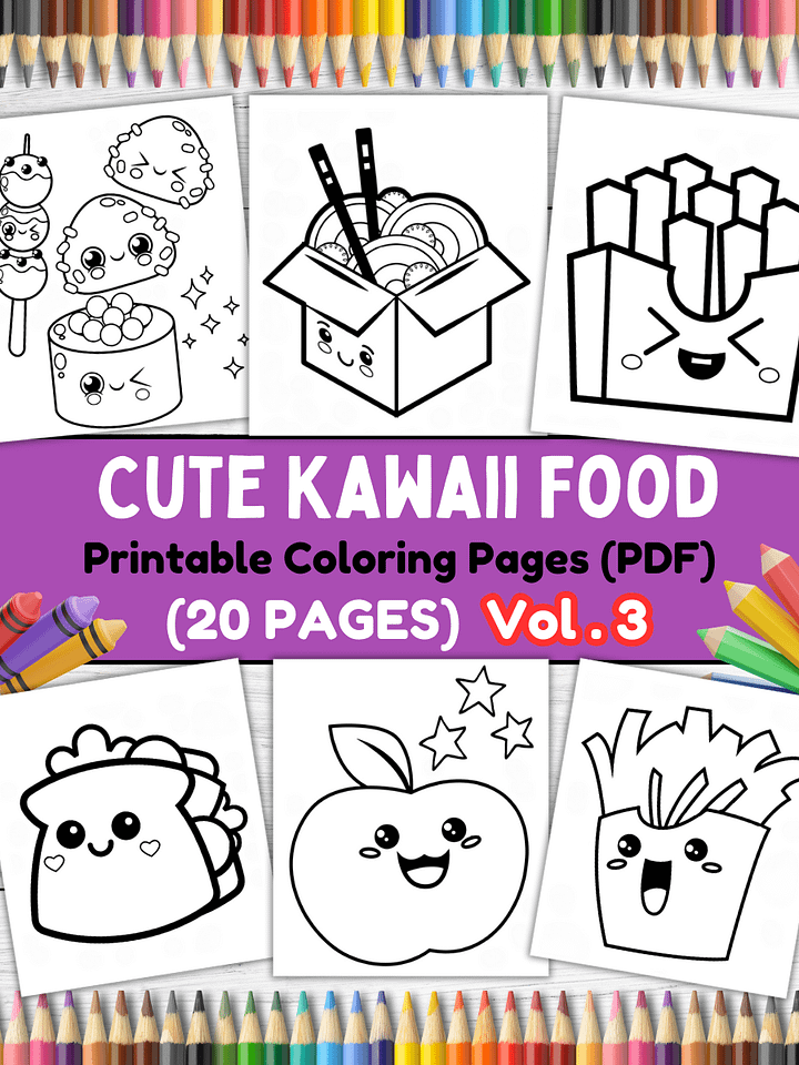 20 Cute Kawaii Food Coloring Pages#3 (PDF Coloring Pages) product image (1)