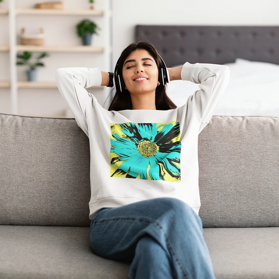 Abstract Yellow, Turquoise and Black Daisy Flower Ladies Crew Neck Sweatshirt product image (7)