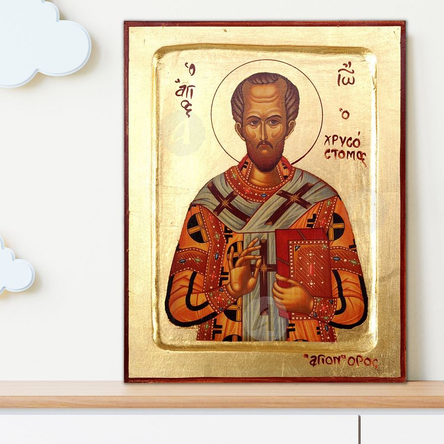 St John Chrysostom Icon,  Greek Handmade Church Icon, Christian Byzantine Art product image (5)