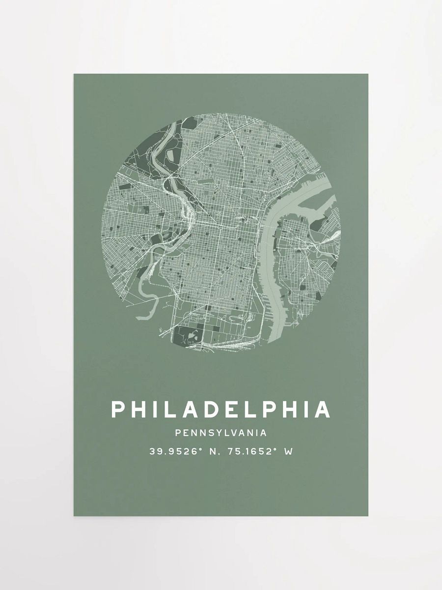 Philadelphia Street Map Poster – Sage Green Minimalist Circular City Art product image (3)