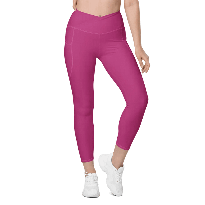 Plain Medium Plum Pink Light Summer Women's High Waisted Premium Crossover Leggings with Pockets by Treasure Pie product image (2)
