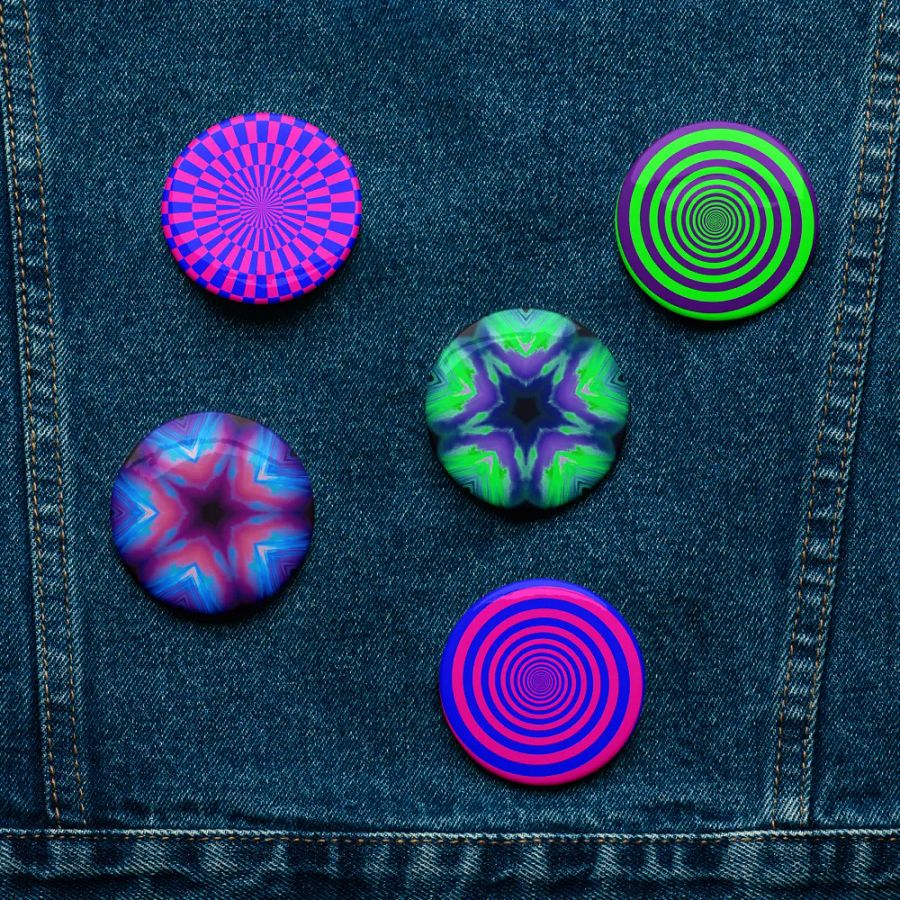 Psychedelic Seashore Circus Spirals Pin Button Set, Twisted Sea Witch Star Accessories product image (7)