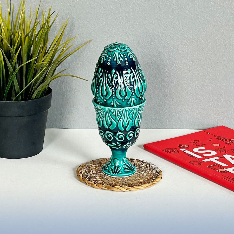 Ceramic turquoise Easter egg — handmade pottery, handmade ceramic, home decor, handmade gift, Turkish ceramic product image (3)