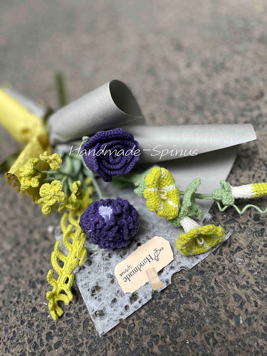 Purple & Yellow Interwoven Crochet Knit Bouquet product image (5)