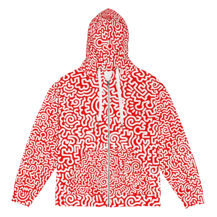 White On Red Doodle Zip Hoodie product image (1)