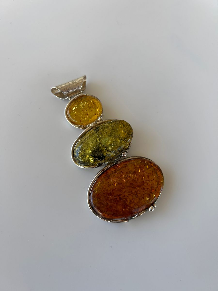 Baltic Green Yellow Amber 925 Sterling Silver Pendant product image (7)