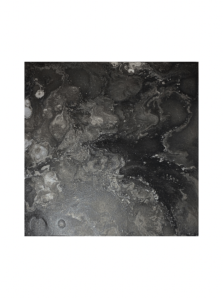 Black and Silver Abstract Acrylic Pour Painting on 10x10 Canvas | Marble Interior Design product image (1)