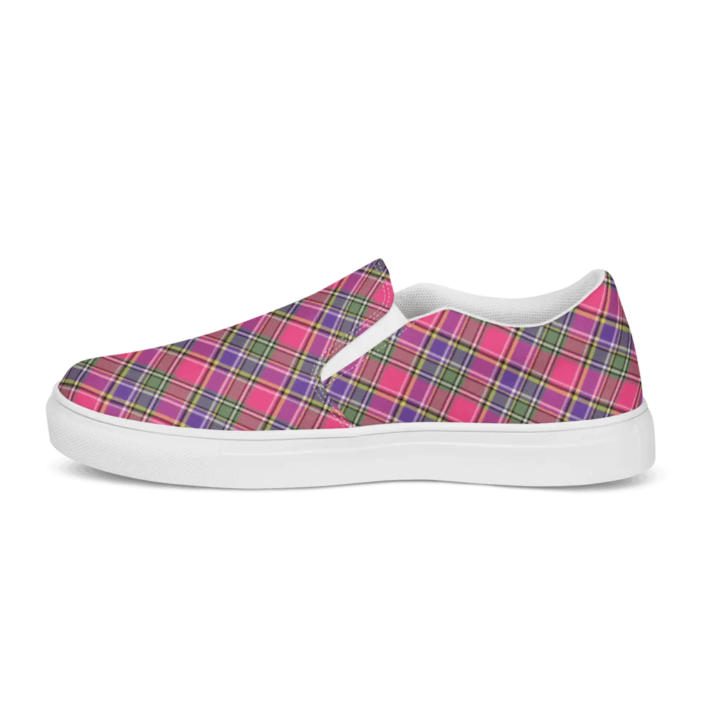 Pink and Purple Vintage Plaid Women's Slip On Shoes product image (6)