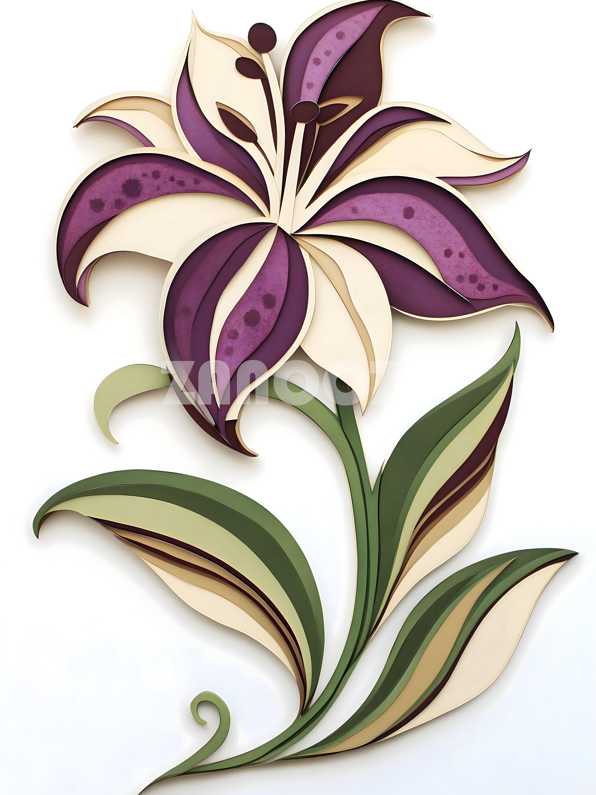 Modern Botanical Paper Cut Art – Purple and Cream Flower Design product image (1)