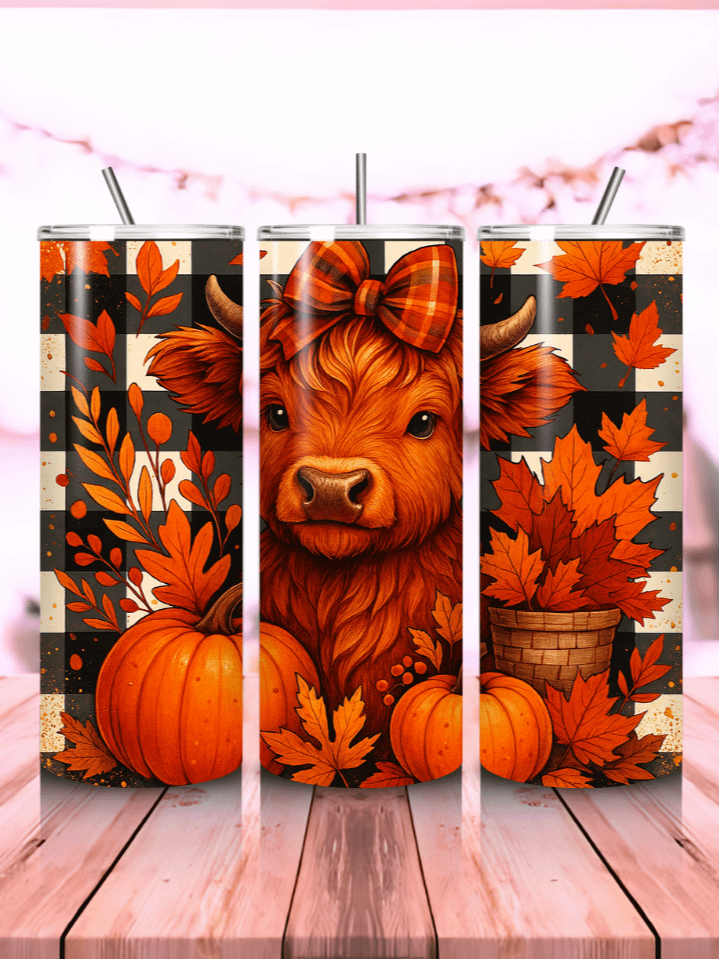 Highland Cow Fall Tumbler Wrap PNG – 20oz Skinny Sublimation Design with Rustic Autumn Colors & Charming Farmhouse Style – Perfect Seasonal Gift – 300 DPI Instant Digital Download product image (1)