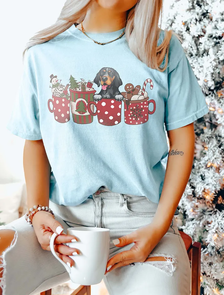 Cute Bluetick Coonhound in a Christmas Cup T-Shirt | Funny Christmas Pup in a Cup product image (6)
