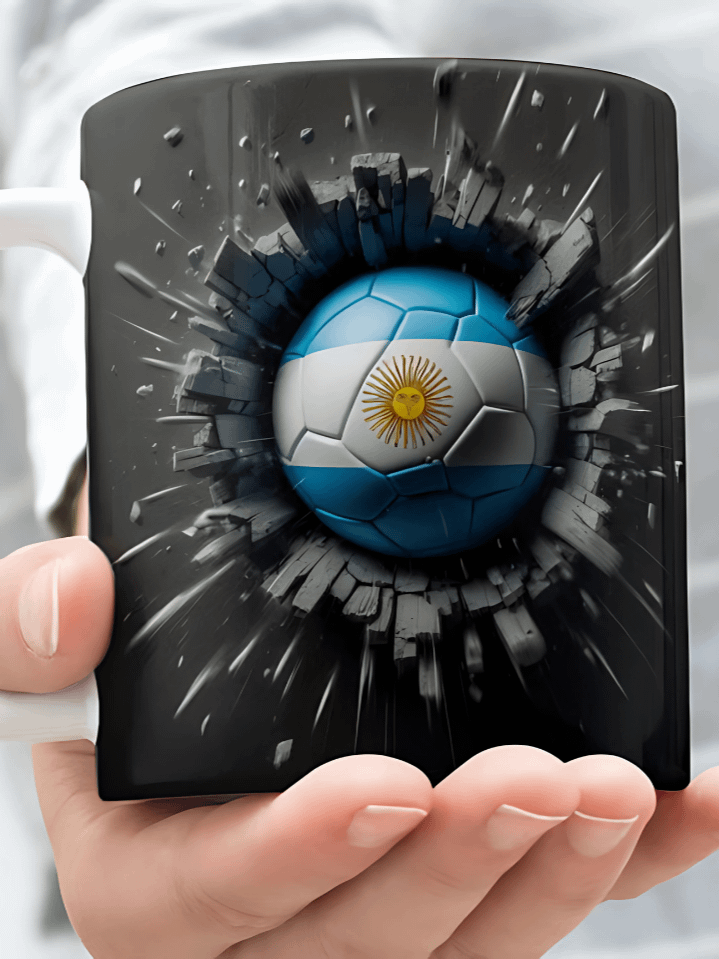 3D Argentine Flag Soccer Ball Mug Wrap PNG – Breaking Wall Sublimation Design for 11oz & 15oz Mugs – Patriotic Sports Theme – Instant Digital Download product image (1)