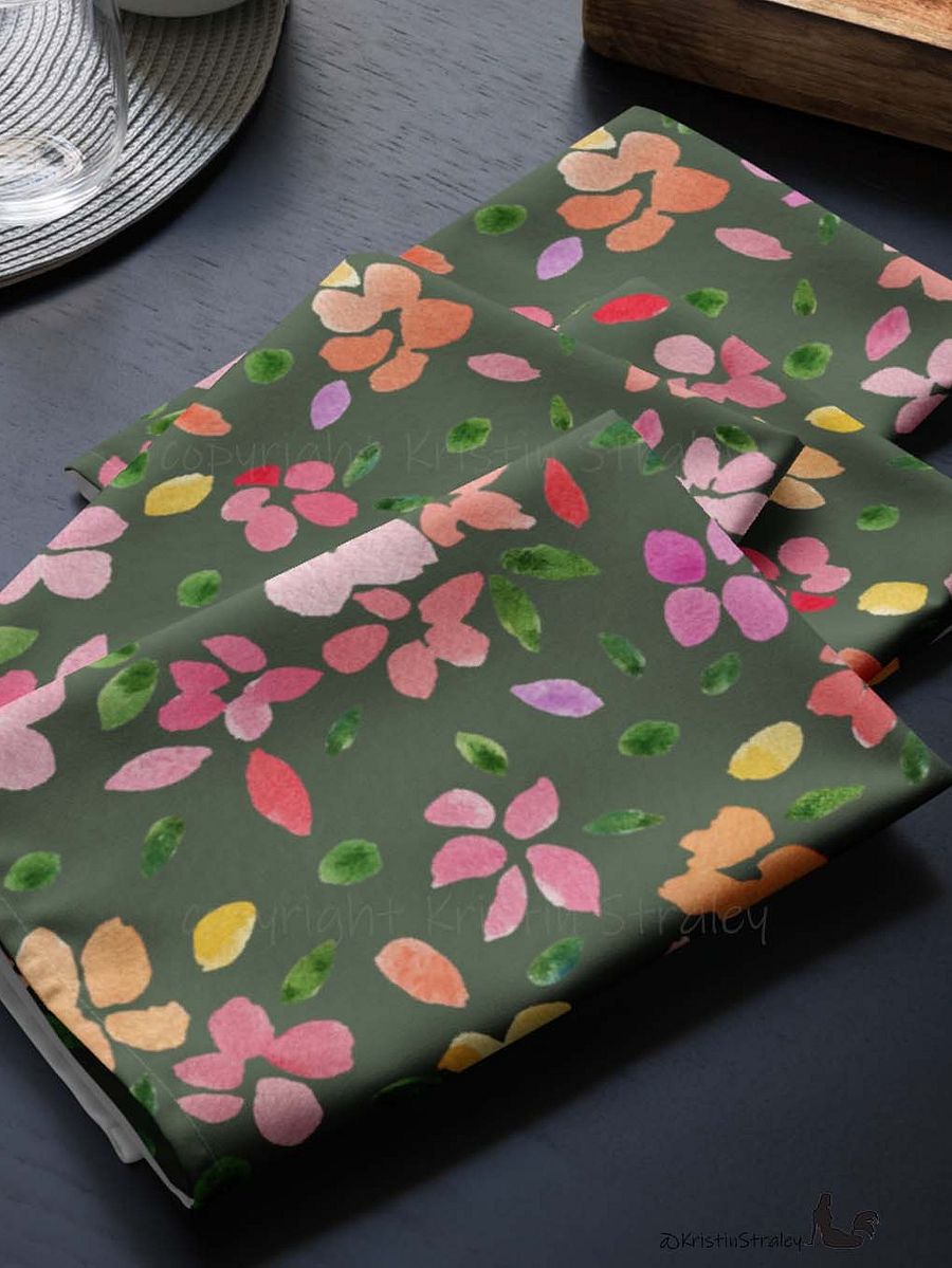 Spring Flowers on Olive Green Cloth Napkin Set of 4 product image (8)