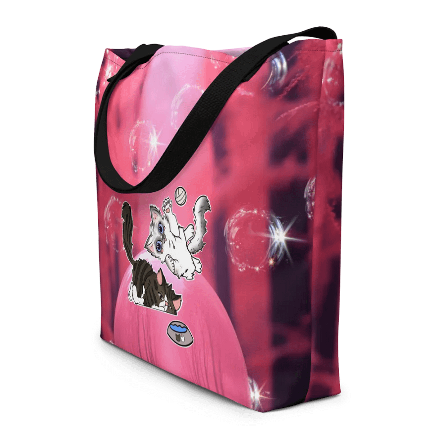 Bubble Pink All-Over Print Large Tote Bag w/ Pocket : Luigi & Ariel Logo product image (8)