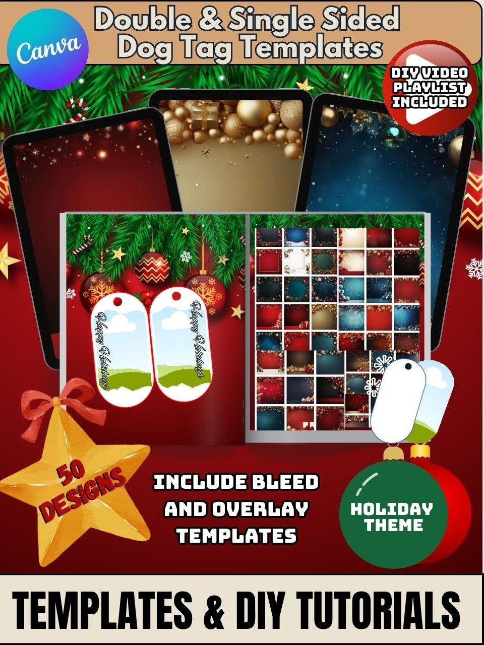 Silver Members Only - Editable Dog Tag Templates with 60 Plus Pre-Designed Background Images - Editable in Canva product image (1)