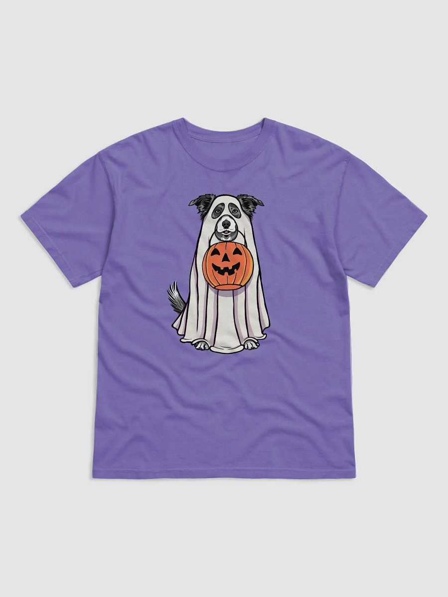 Funny Halloween Border Collie(Blue Merle) T-Shirt | Funny Border Collie Wearing a Ghost Costume and Holding a Pumpkin Basket product image (28)