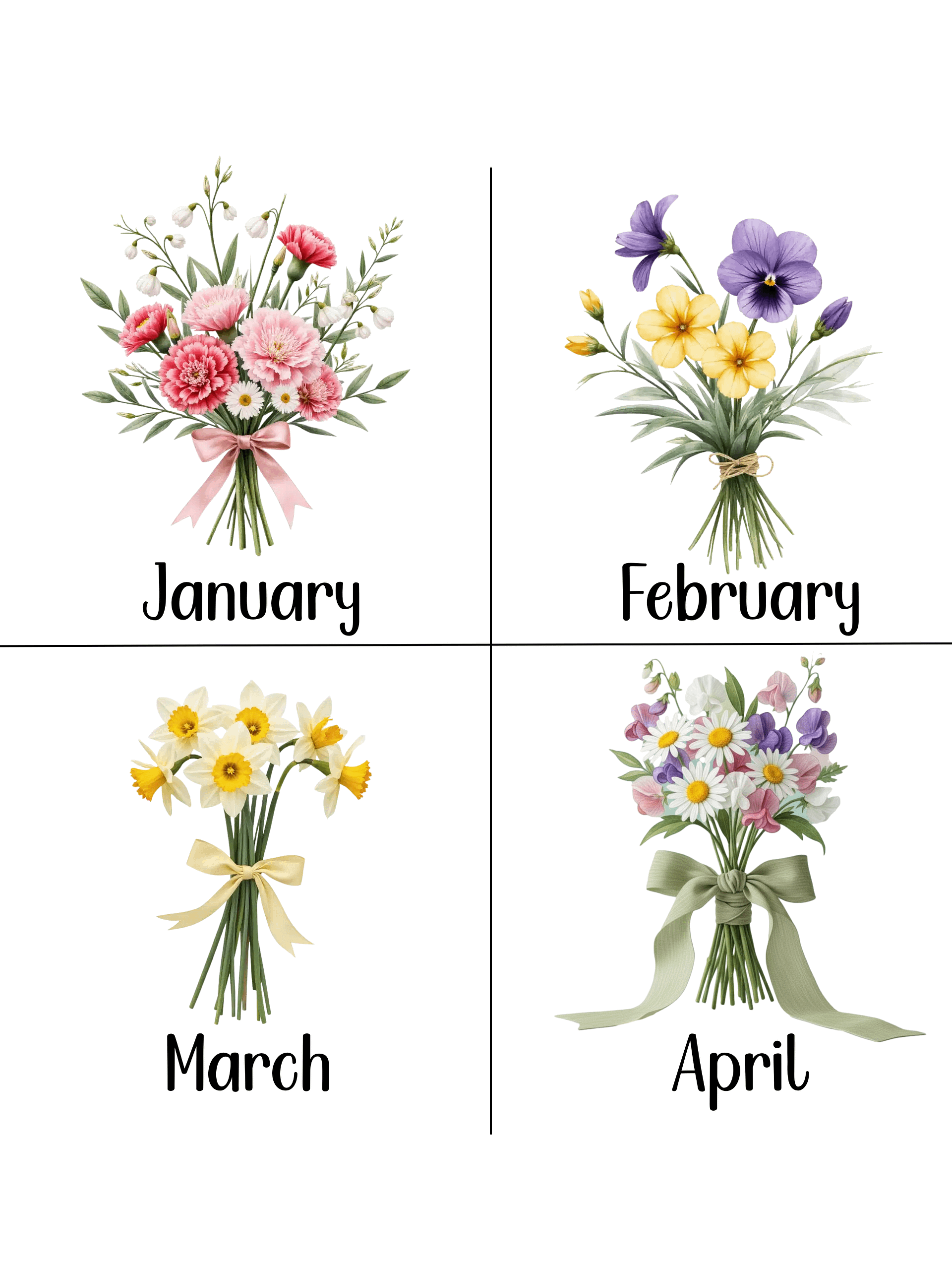 Birth Month Flower Bouquets Clipart Set | Realistic Watercolor Floral Arrangements | Botanical PNGs for Sublimation & Design Digital Product product image (4)