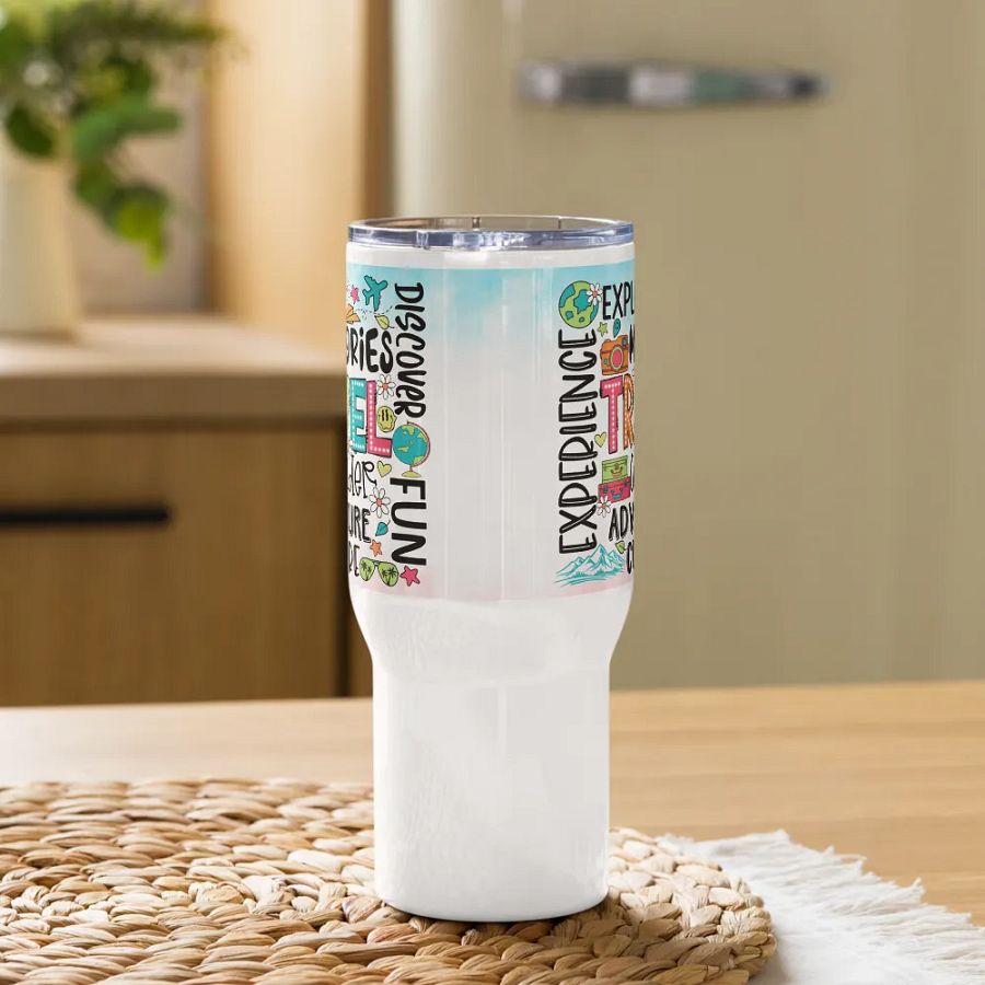 Holiday Vacation Quotes Colorful Tumbler Travel Mug with Handle product image (9)