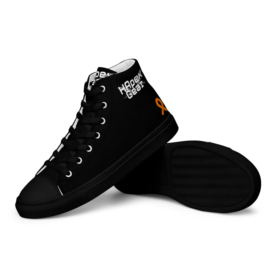 White HApex Gear White Logo Cancer Awareness Orange Ribbon. Black Men's High Top Canvas Shoes product image (12)