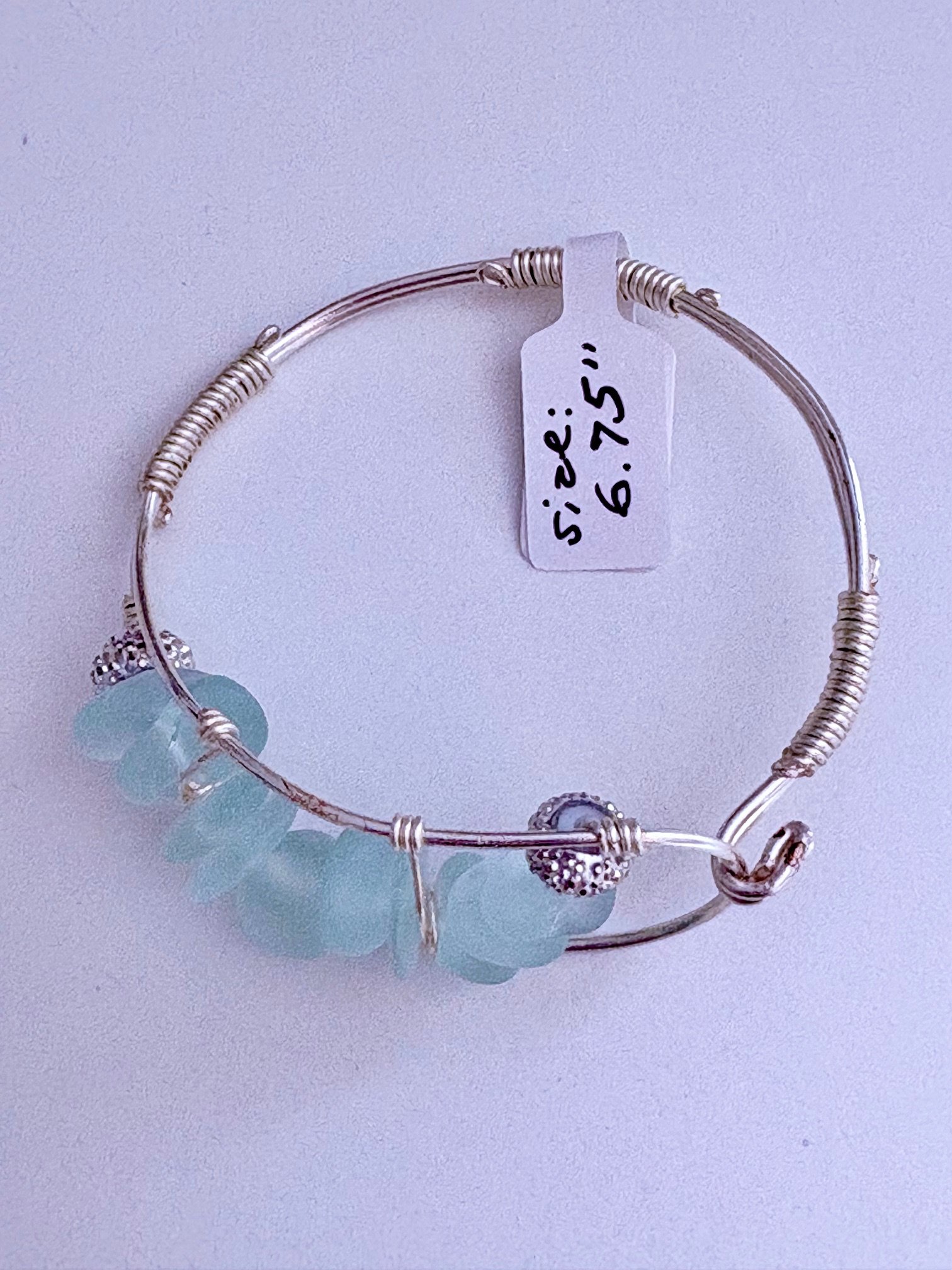 MFD-00198 | Seafoam Pebble Tide Bracelet | Wire-Wrapped Sea Glass | Handmade 6.75" Coastal Charm by Monique Faella Designs™ product image (7)