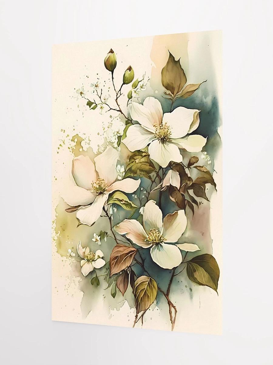 Vintage Watercolor White Flowers Poster: Tranquil Botanical Art for Elegant Home Interiors Matte Poster product image (5)