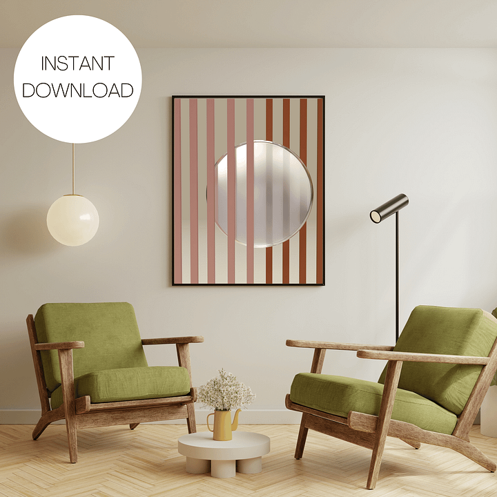 Minimalist 3D Digital Art | Pink and Brown Lines White Circle on Nude Background product image (1)