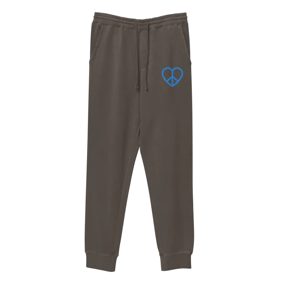 Embroidered Peace-Heart Sweatpants with Pockets (Blue Heart) product image (5)
