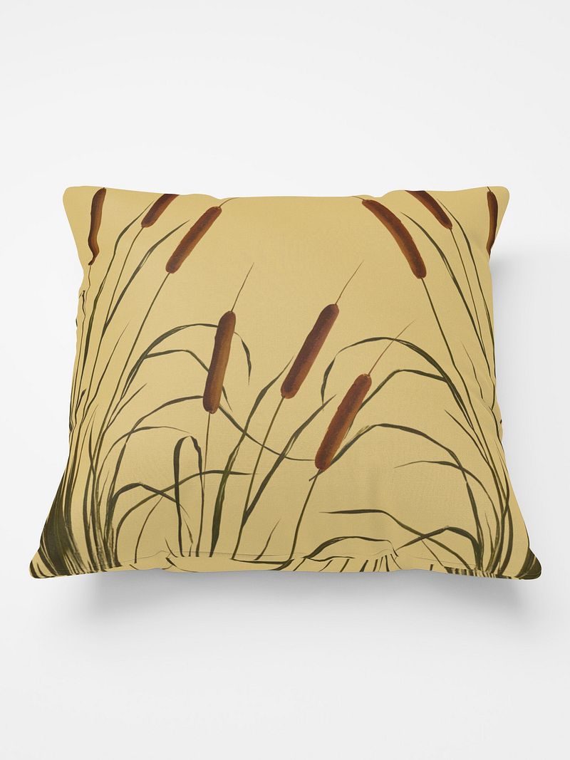 Cattail Serenity In Browns and Greens All-Over Print Pillow