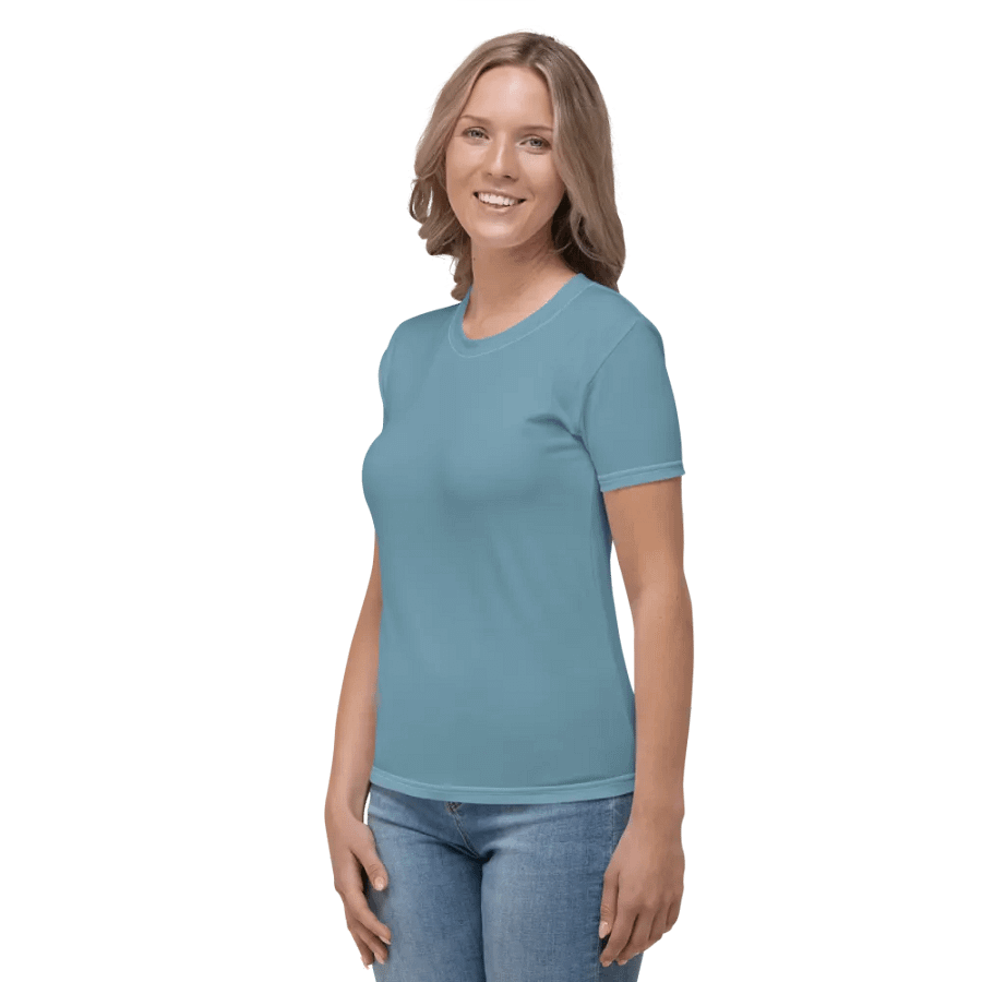 Plain Medium Light Blue Soft Summer Women's Crewneck Polyester Heavyweight Premium T-Shirt by Treasure Pie product image (5)