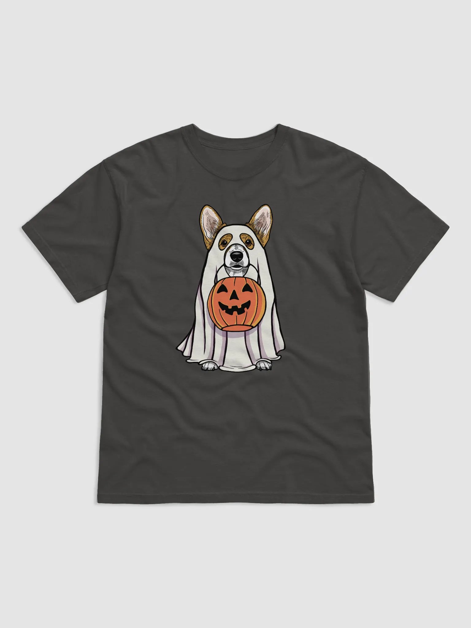 Funny Halloween Pembroke Welsh Corgi T-Shirt | Funny Corgi Wearing a Ghost Costume and Holding a Pumpkin Basket product image (17)