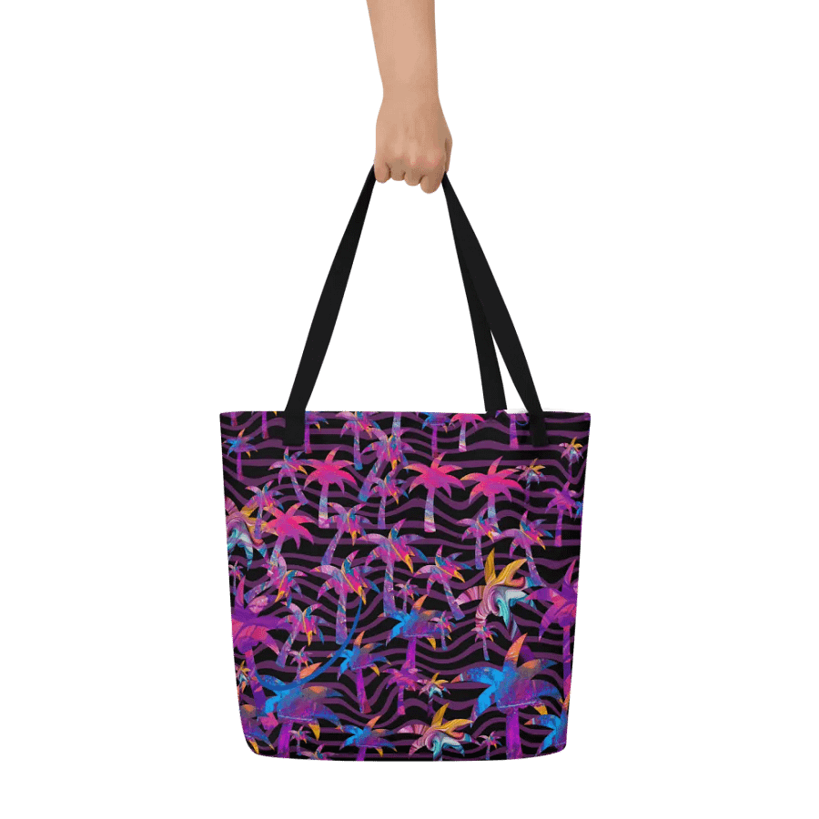 Big printed tote bag with bright funky colorful palm tree design product image (7)