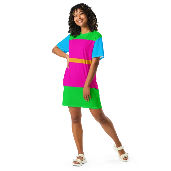 Blue Green Pink Orange Color Block T-Shirt Dress product image (1)