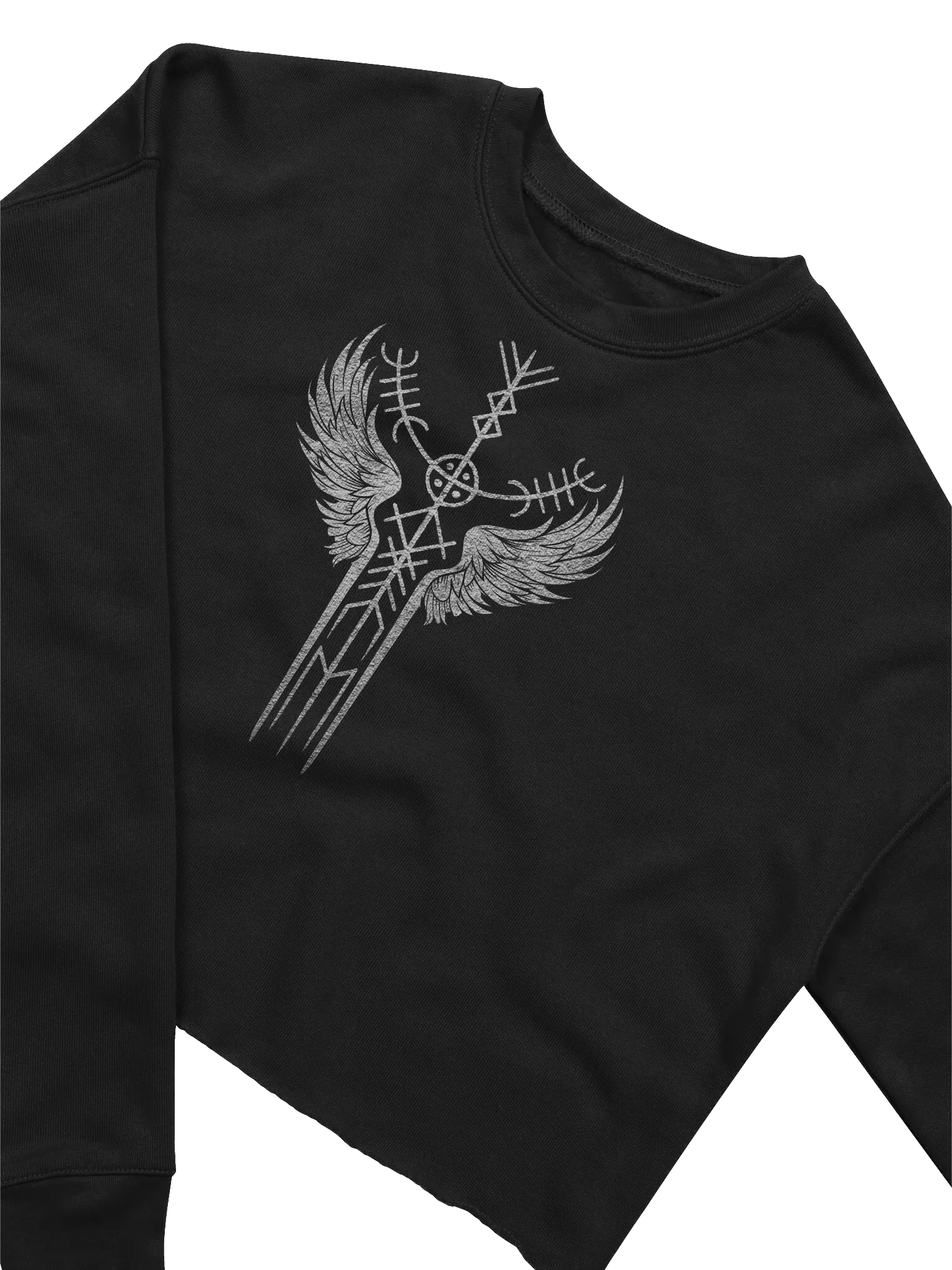 The Valkyrie Stave Women's Fleece Crop Sweatshirt (grunge print) product image (1)