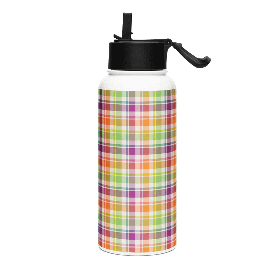 Purple, Orange, and Lime Plaid Water Bottle product image (2)