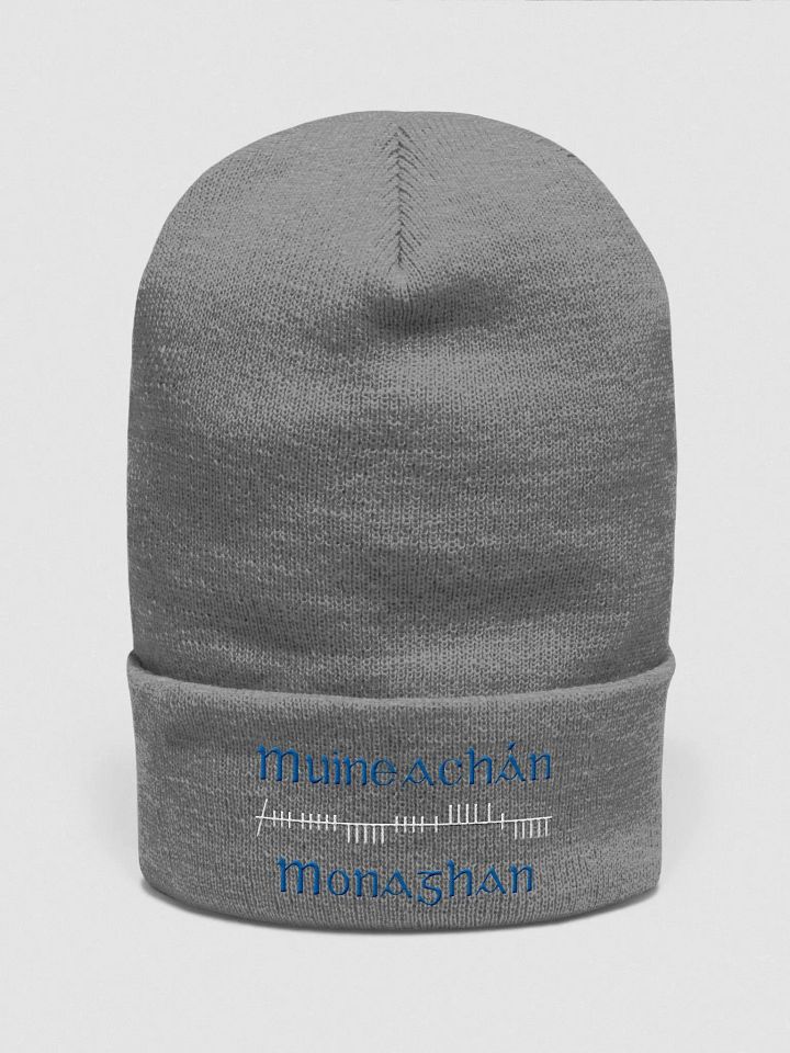 Monaghan/Muineachán Orthodox style Ogham, blue and white embroidered Cuffed Beanie product image (11)
