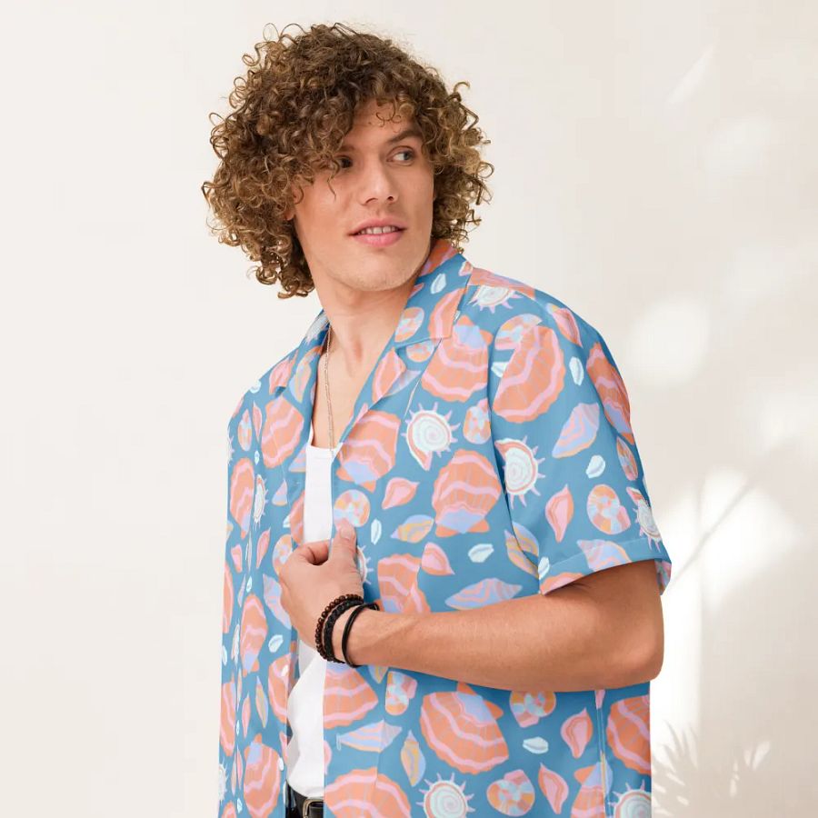 Retro Seashells Blue Hawaiian Shirt product image (7)