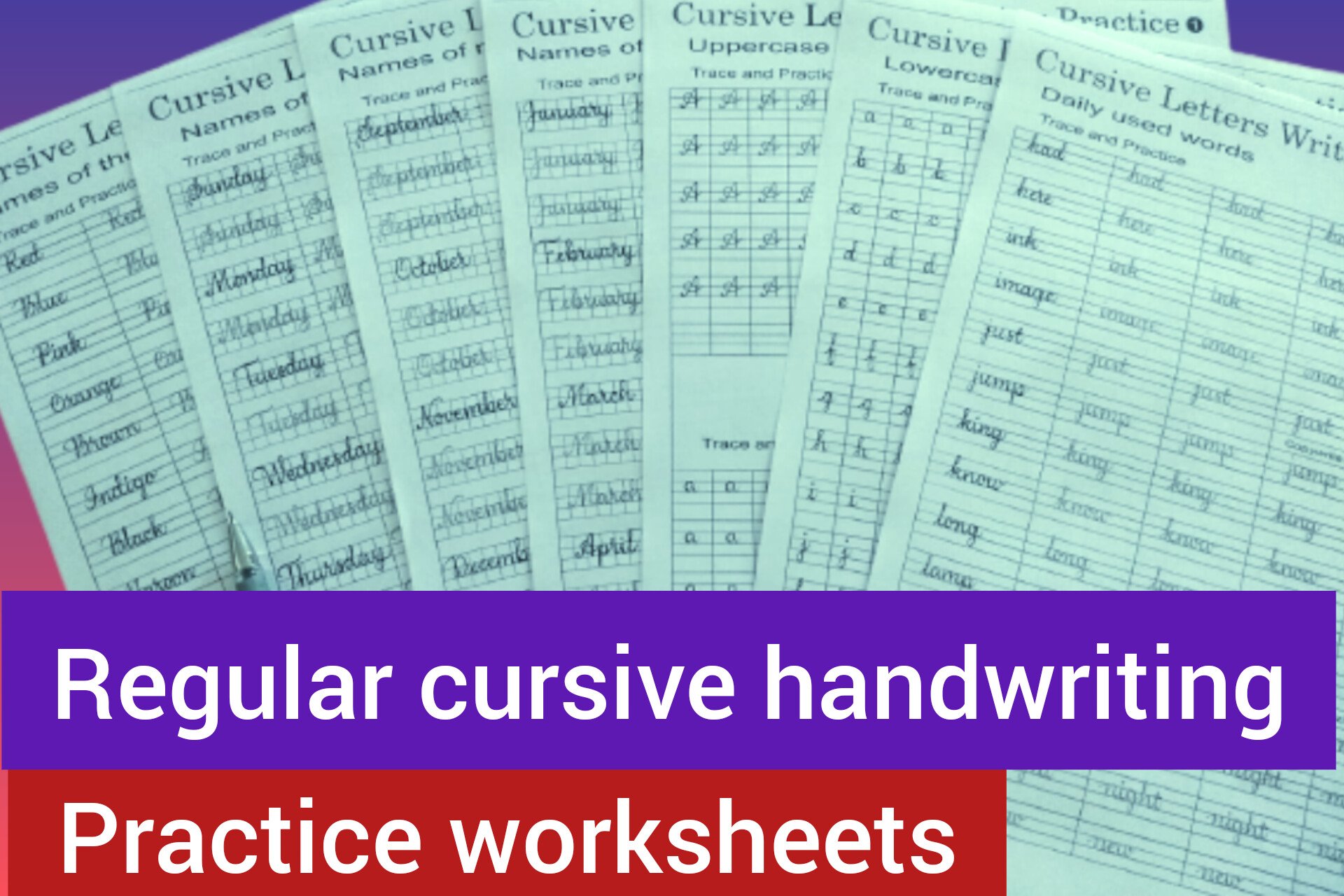 straight cursive handwriting practice worksheets | for kids, beginner and all age groups( 5 PDFs 42pages practice sheets) product image (3)