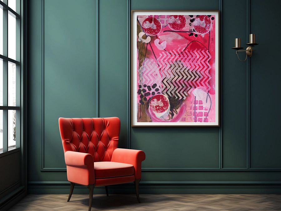 abstract painting, digital poster, original by b.reters, pink impression product image (5)