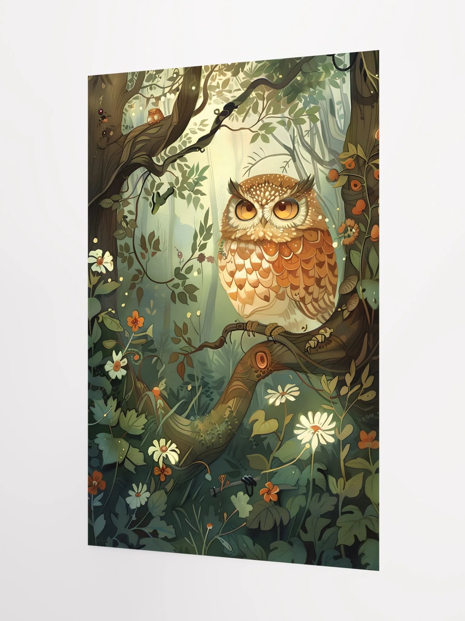 Whimsical owl perched in enchanted forest scenery. product image (3)
