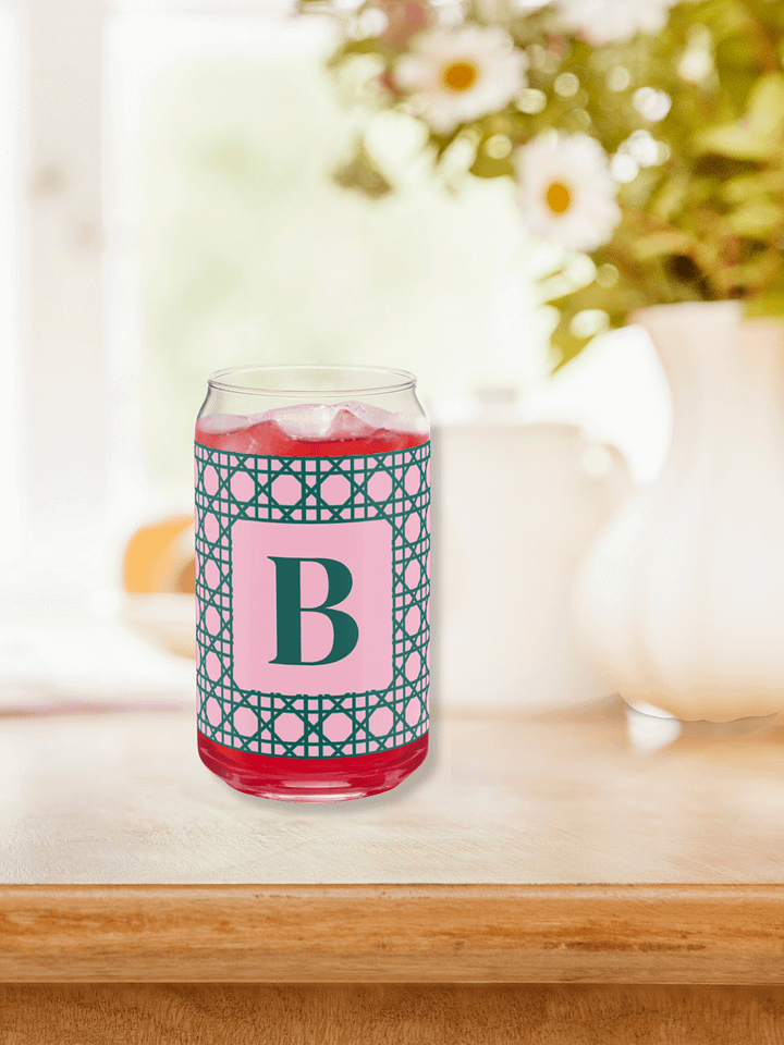 Cannage Green Pink Initial B Can-Shaped Glass product image (2)
