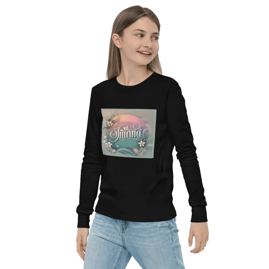Whimsical Floral Script Youth Long Sleeve T-Shirt product image (3)