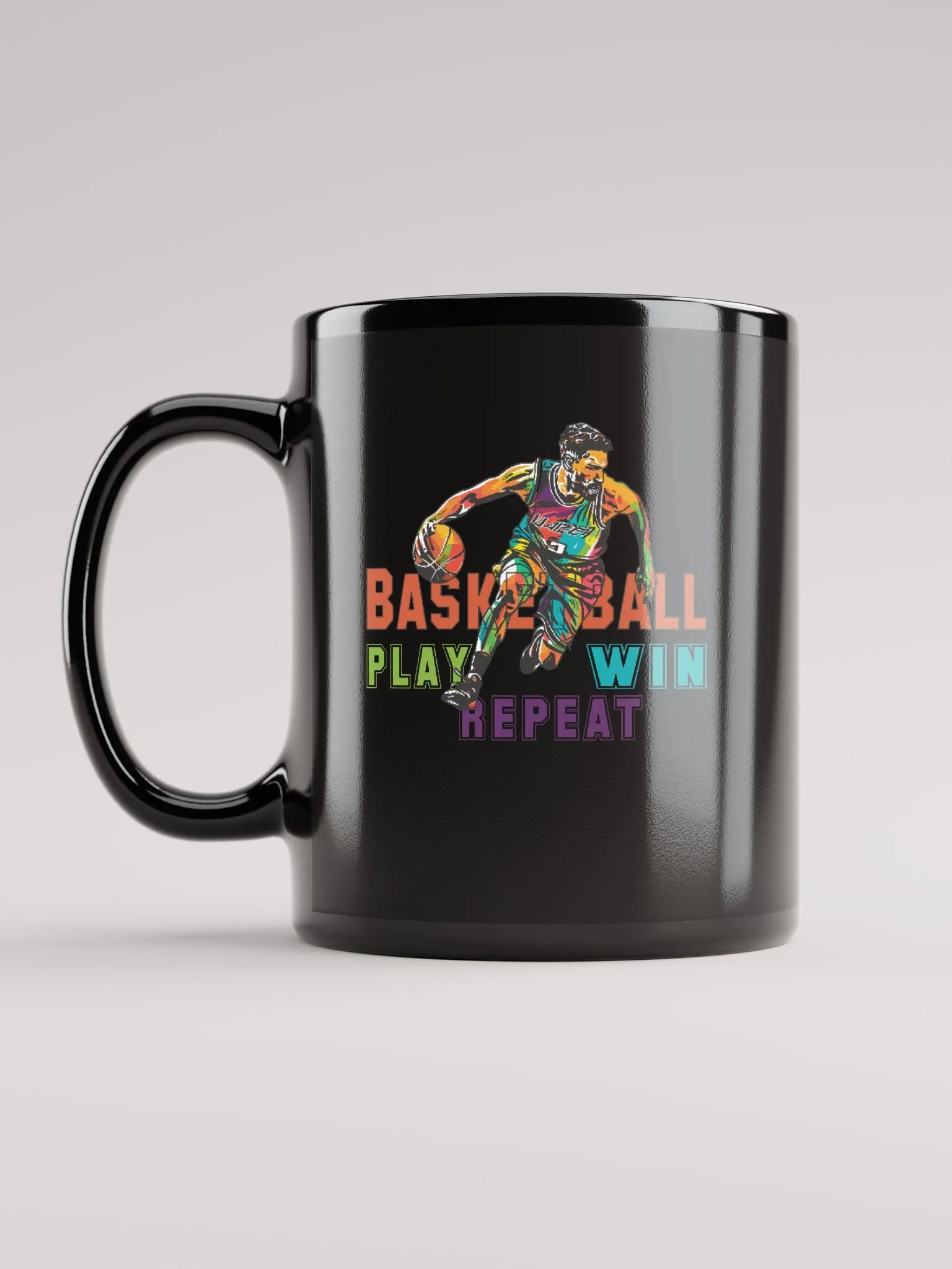 Basketball Play Win Repeat Black Mug product image (11)